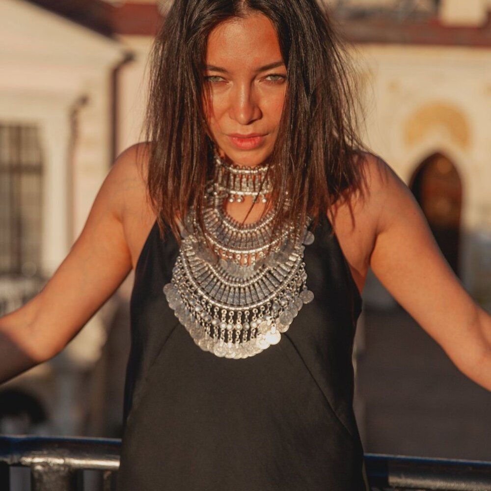 SUKISO BODRUM Coin Collar Statement Necklace Silver New Hippie Boho Bellydance - Picture 9 of 10
